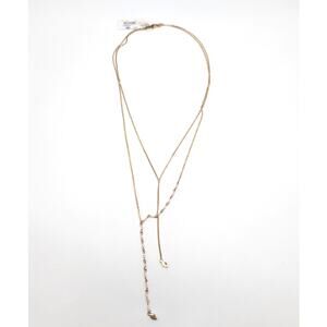 Nordstrom Gold Layered Y Necklace with Pink Bead Accents Fashion Jewelry